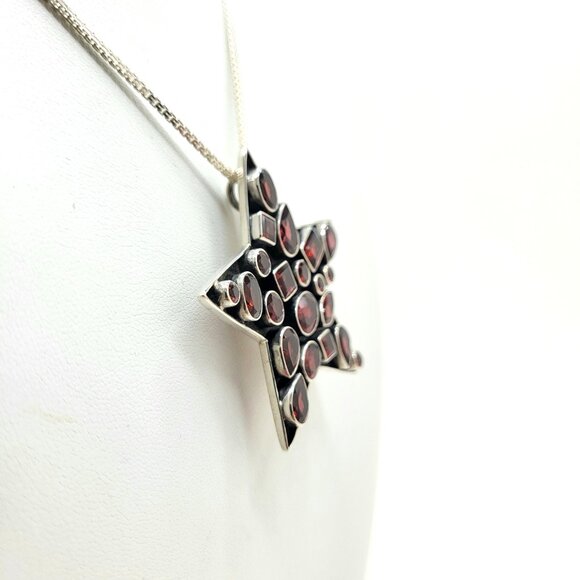 Nicky Butler Vintage Garnet gemstone Star Pendant Brooch .925 Sterling Silver - Picture 4 of 15